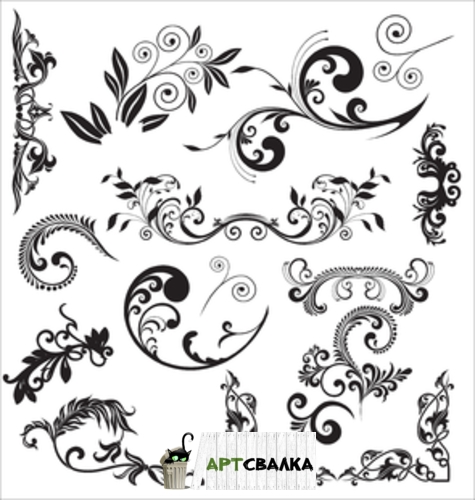 Веточки, листья и завитки в векторе  | Twigs, leaves and swirls in vector